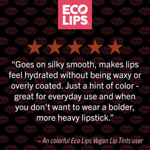 Fair Trade Certified ingredient label on a green background with Eco Lips branding.