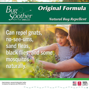 Bug Soother natural bug repellent label with ingredient list on a white background