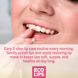 Eco Lips Customer 5 star rating with 5 pink stars on a light pink background stating Hands down the best combo pack ever. I LOVE the scrub flavor - it compliments the daytime mask so well. My lips have never been healthier!