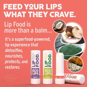 Lip balm products with text on a pink background