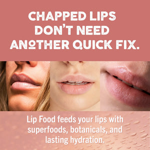 Lip Food products with text on a pink background