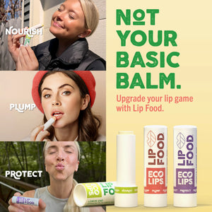 Lip Food products with text on a pink background
