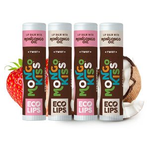 Good for your lips. Good for the planet Eco Lips graphics with certifications listed at the bottom.