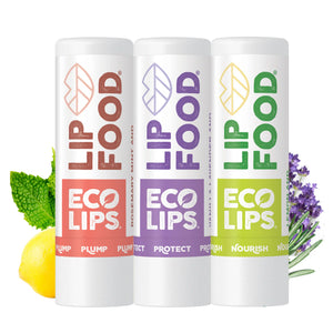 Lip balm with certification labels on a pink background