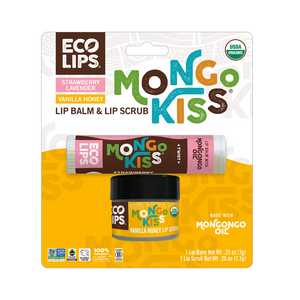 Mongo Kiss® Strawberry Lavender Organic Lip Balm + Vanilla Honey Sugar Lip Scrub Combo Pack