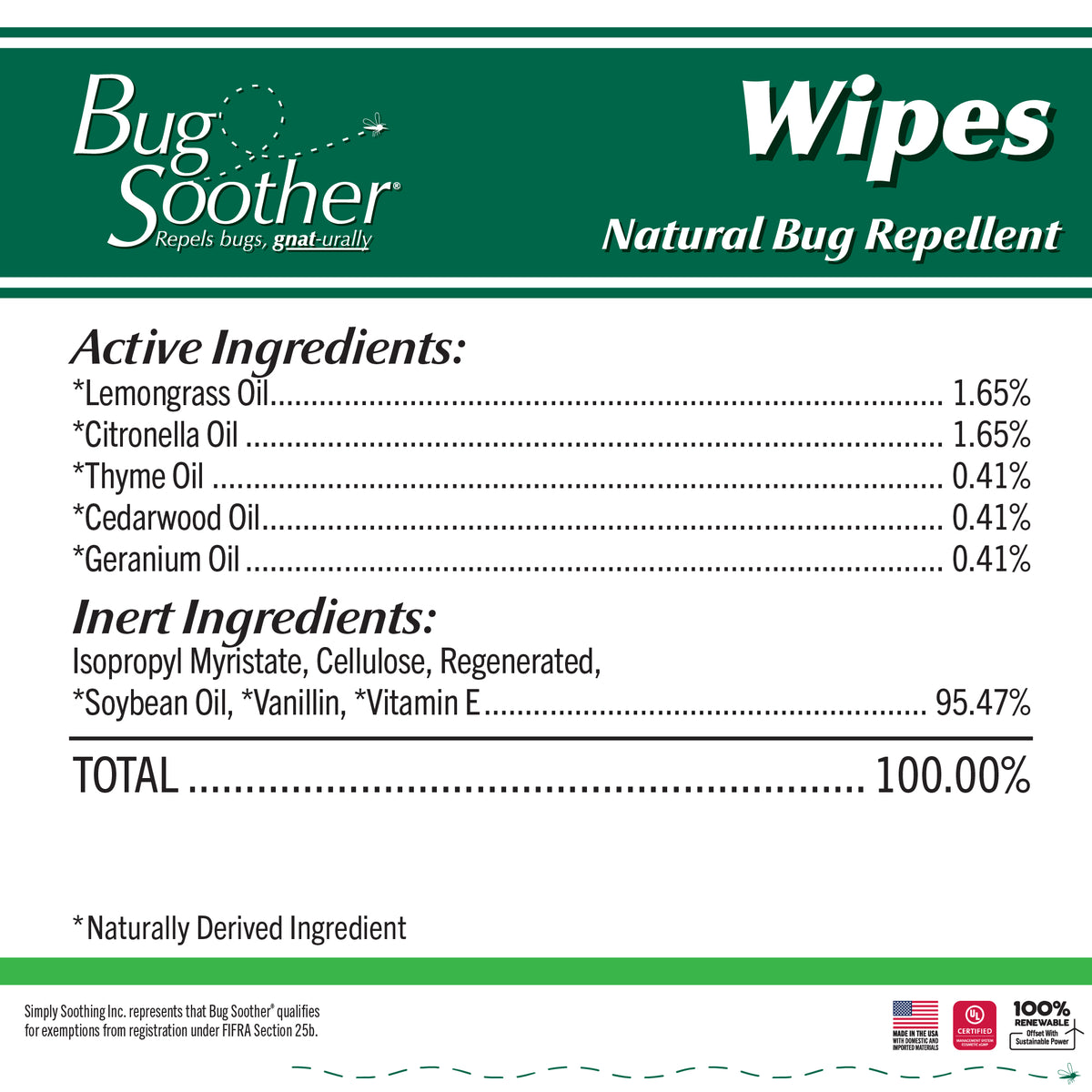 Bug Soother Natural Mosquito Repellent Wipes 15-count