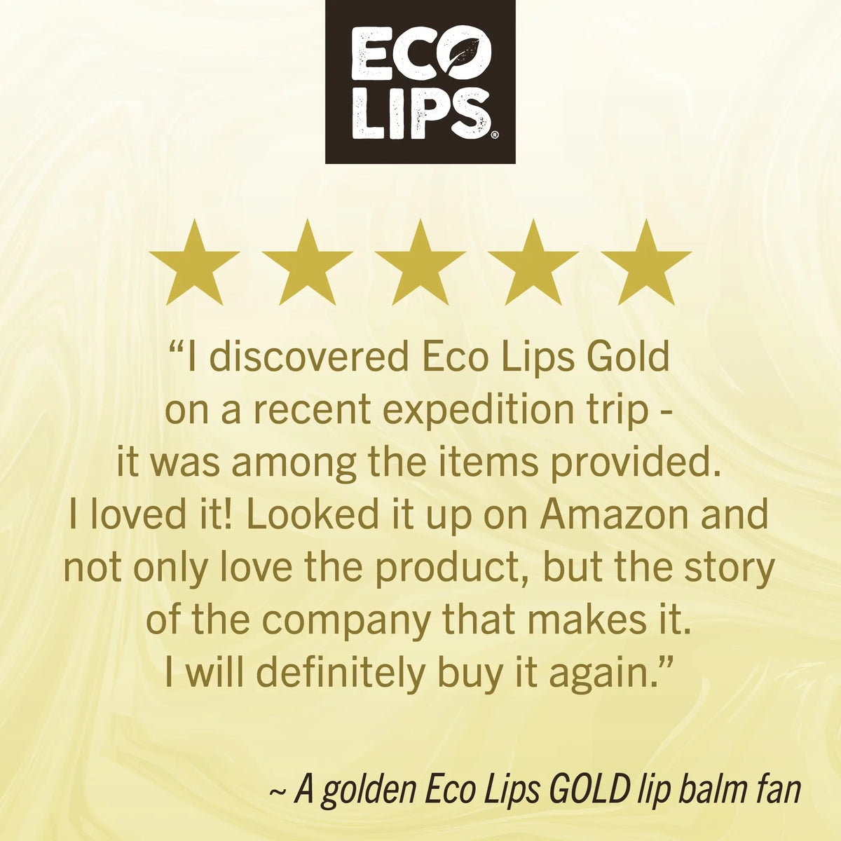 A five star rating from a customer that uses the  Gold lip balm. 