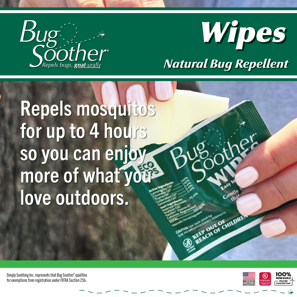 Bug Soother Natural Mosquito Repellent Wipes 15-count