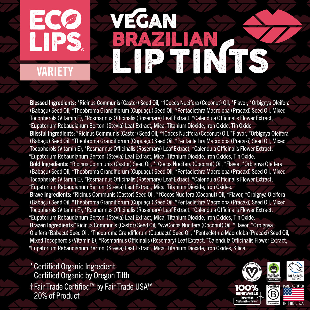 Vegan Brazilian Lip Tints, 5 Pack Variety