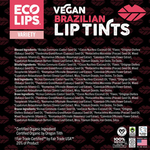 Advertisement for Eco Lips lip balms 'Makes a Great Stocking Stuffer' on a festive background. 