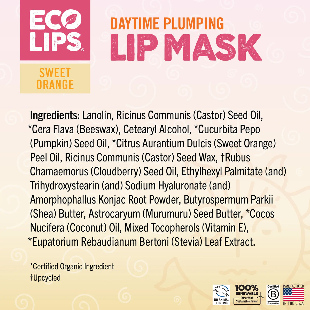 Eco Lips Sweet Orange Daytime Plumping Lip Mask full ingredient listing.