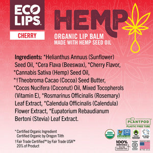 Eco Lips Hemp Cherry ingredient list with certifications 