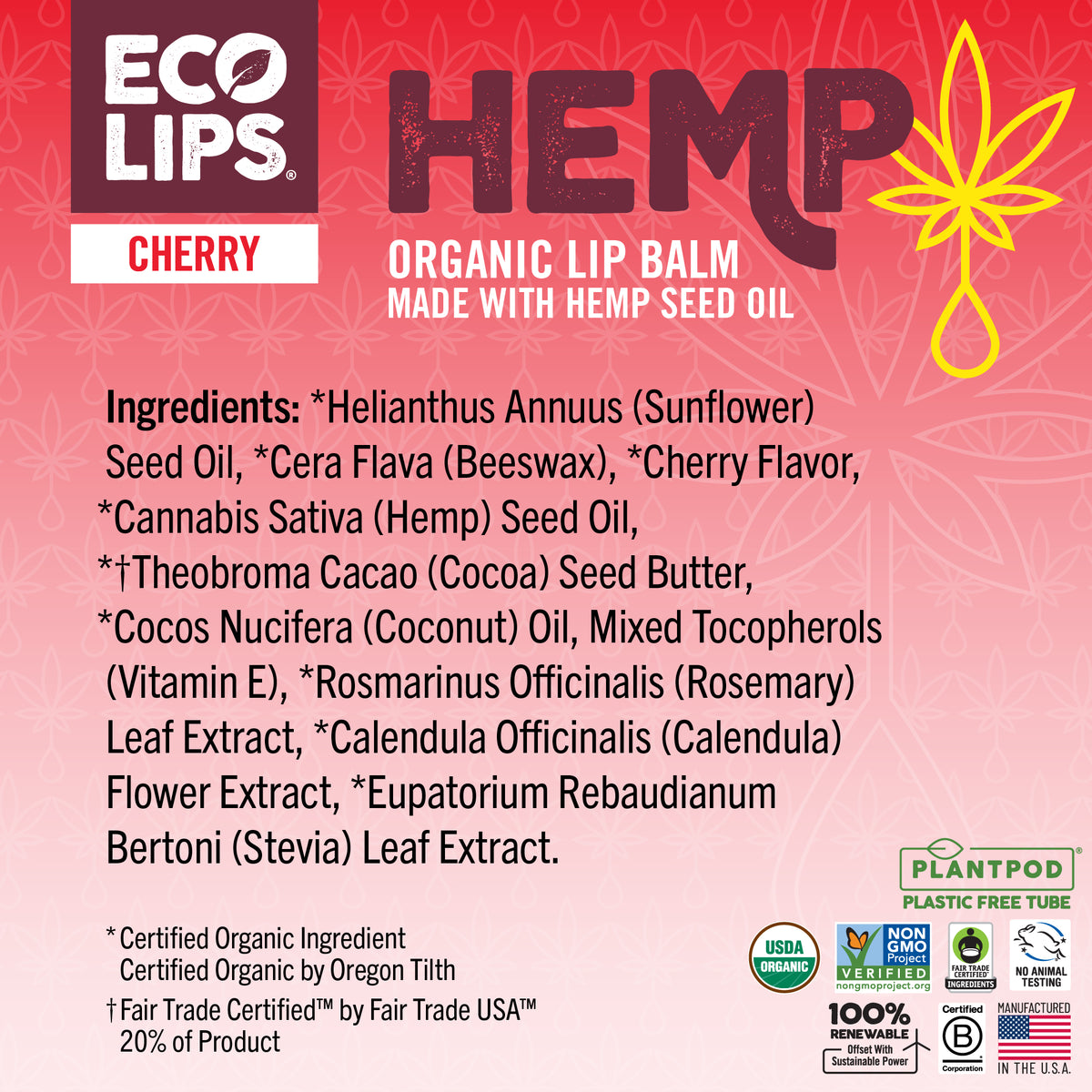Hemp Cherry Plant Pod® Organic Lip Balm, 0.15 oz.