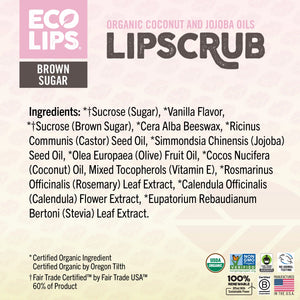 Eco-friendly lip balm advertisement with certification logos on a red background