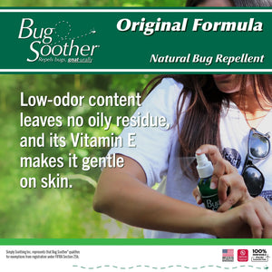 Bug Soother natural bug repellent label with ingredient list on a white background