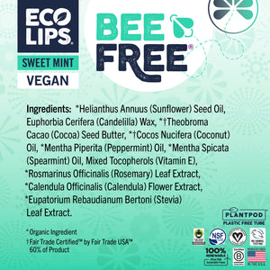 Vegan Bee Free® Plant Pod® Sweet Mint Organic Lip Balm, 3 pack