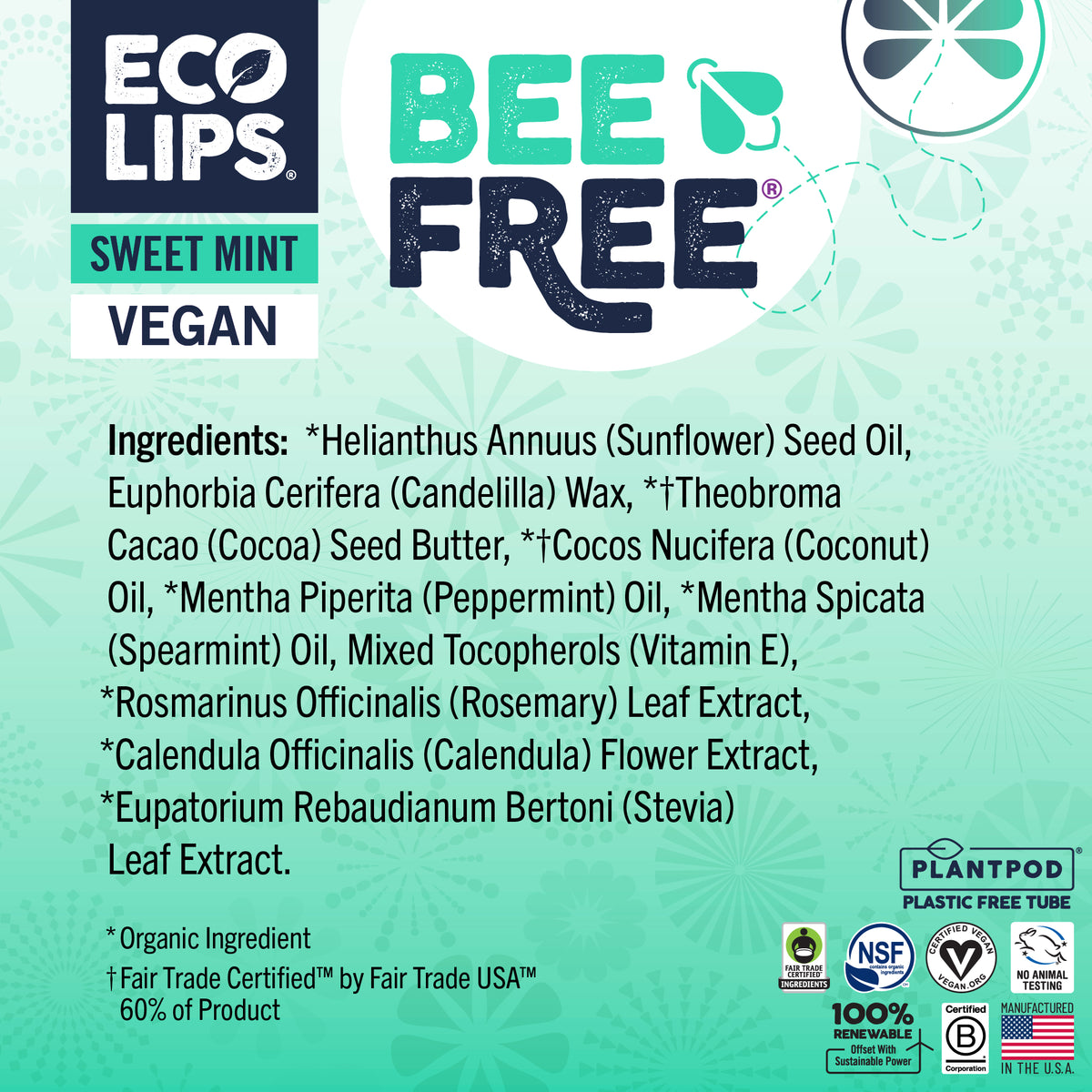 Vegan Bee Free® Plant Pod® Sweet Mint Organic Lip Balm, 0.15 oz.
