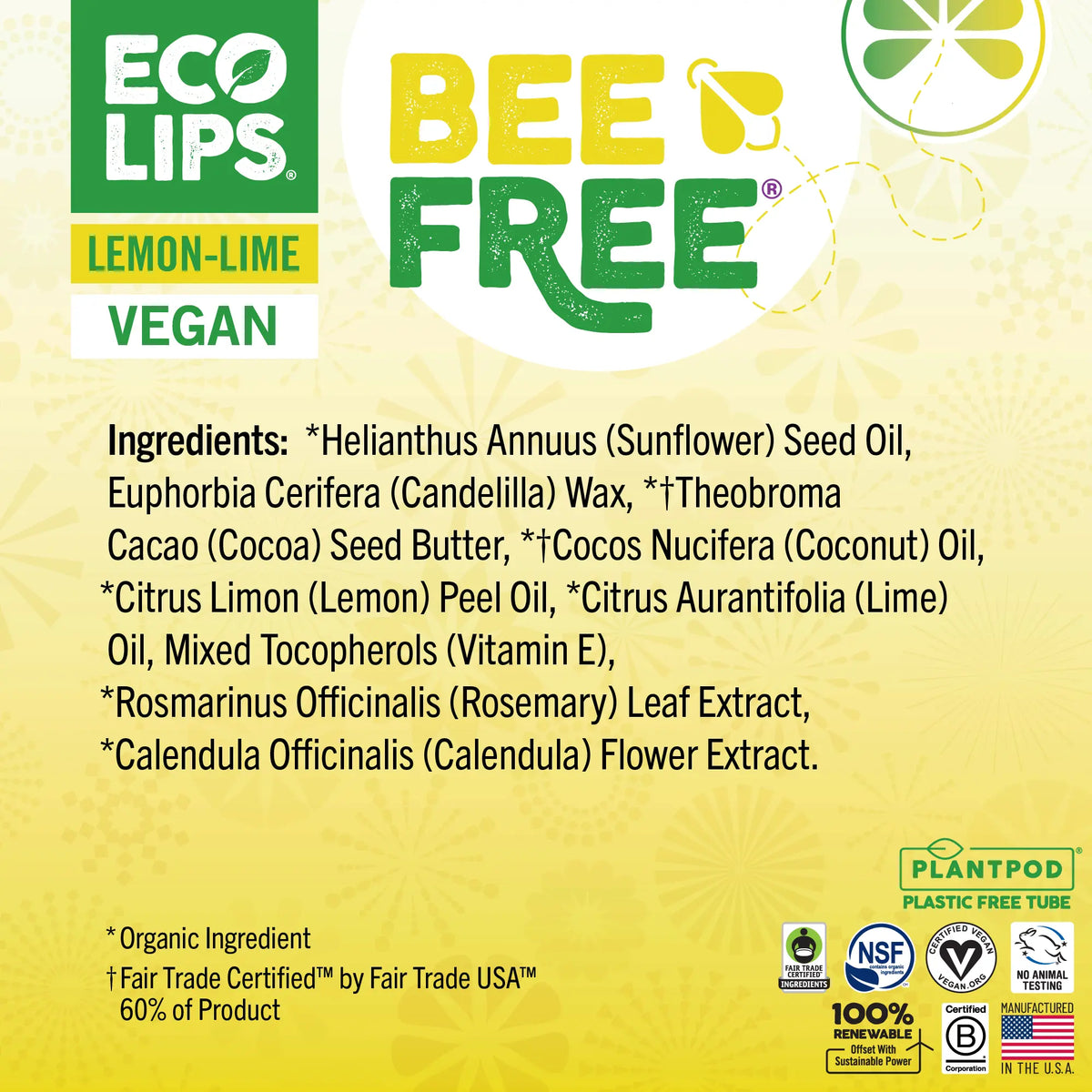 Bee Free Lemon Lime list of ingredients 