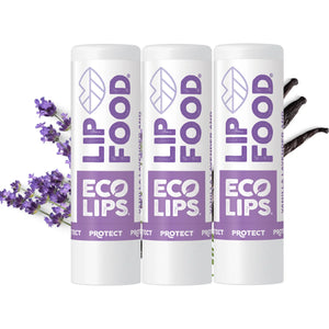 Lip balm products with text on a pink background