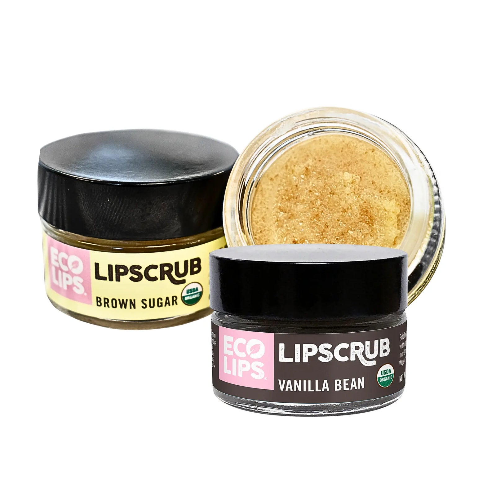Organic Sugar Lip Scrubs (Brown Sugar + Vanilla Bean) Exfoliating & Moisturizing Lip Treatment, 2 Pack