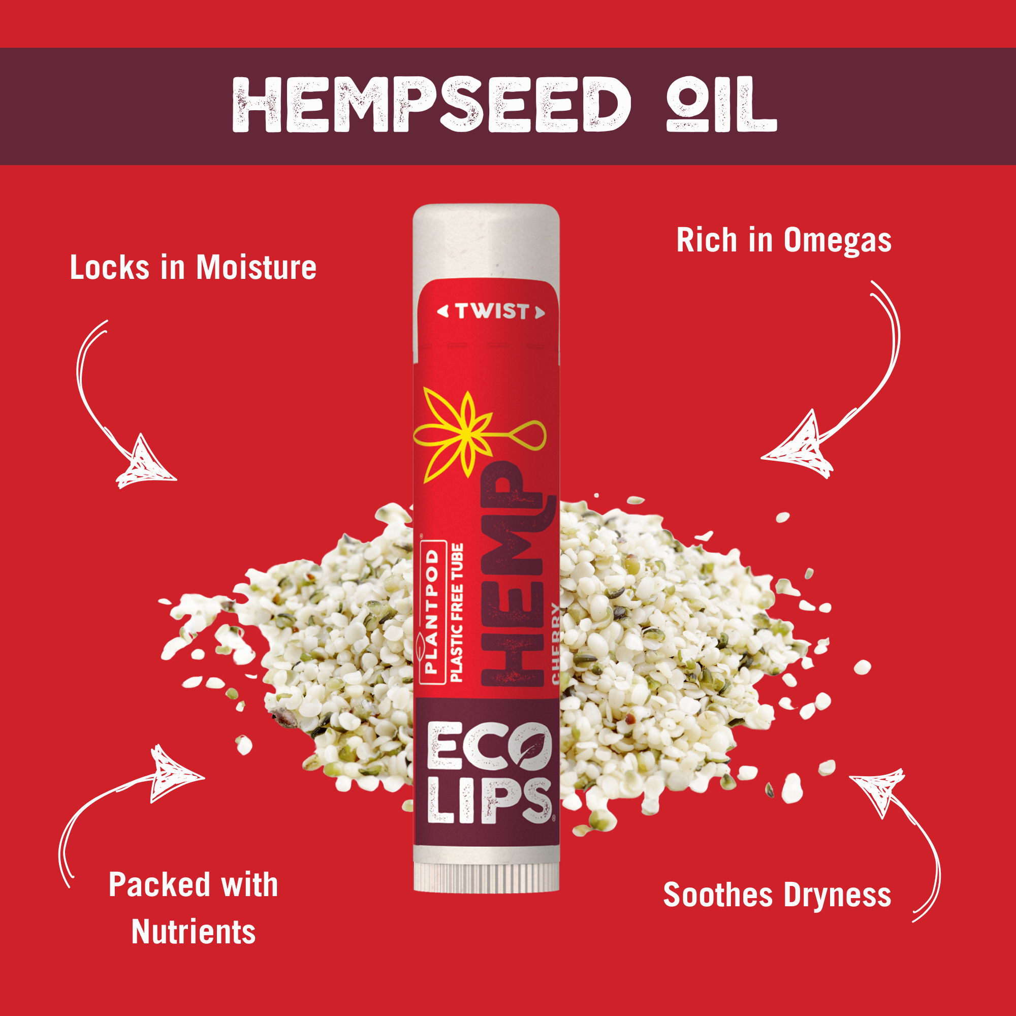 hemp seed lip oil therapy strawberry Hemp Cherry Plant Pod® Organic Lip Balm, 0.15 oz