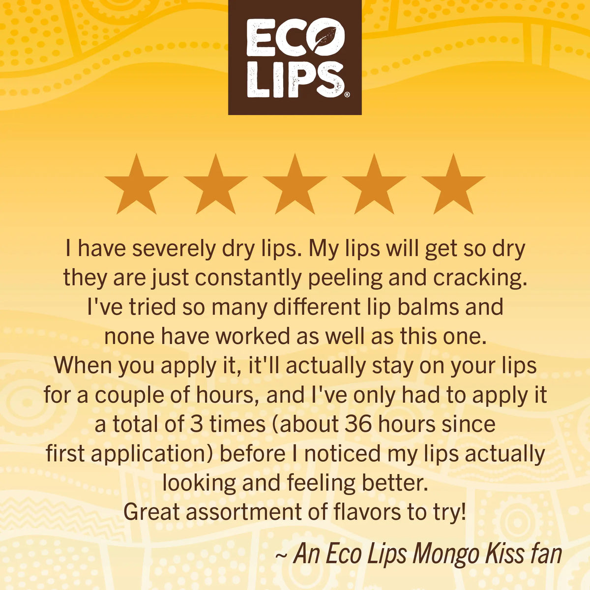 5 star rating from customer on gold background