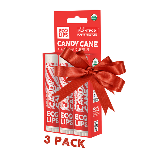 Candy Cane Plant Pod® Organic Lip Balm, 3 Pack Carton - Eco Lips Store