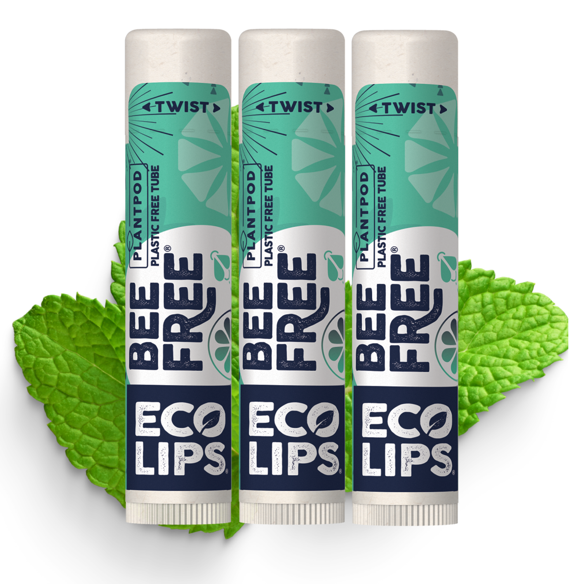 Vegan Bee Free Plant Pod Sweet Mint Organic Lip Balm, 3 pack - Eco Lips Vegan Bee Free Plant Pod Sweet Mint Organic Lip Balm, 3 pack - Eco Lips