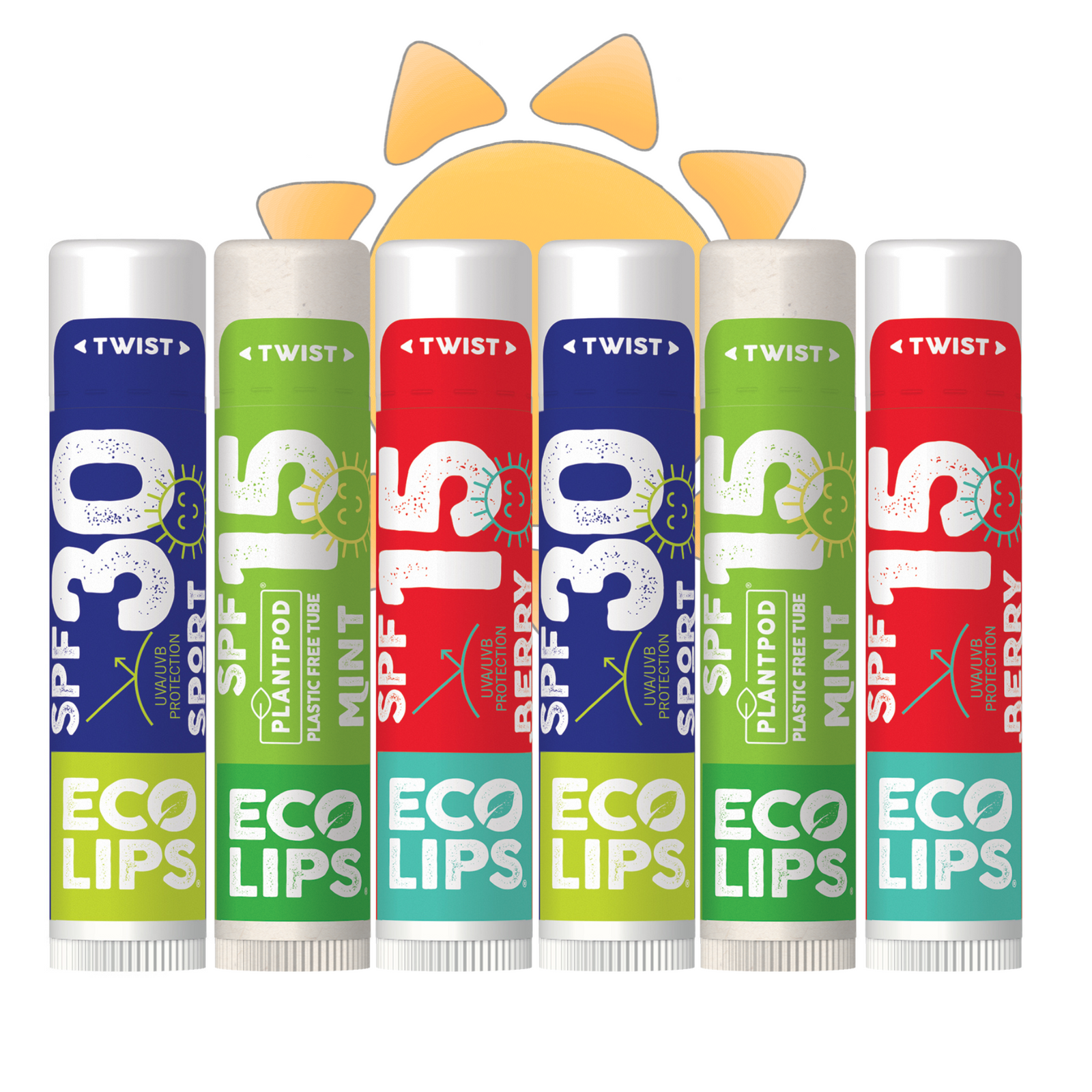 Classic Plant Pod® Broad Spectrum SPF Sunscreen Lip Balm, 6 Pack Variety