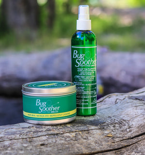 Advertisement for Bug Soother natural bug repellent with a map of Iowa and a pushpin.