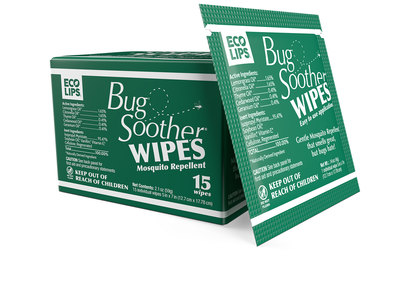 Bug Soother Natural Mosquito Repellent Wipes 15-count