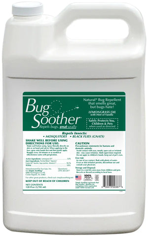 Man and child outdoors with text about plant-based bug control product.