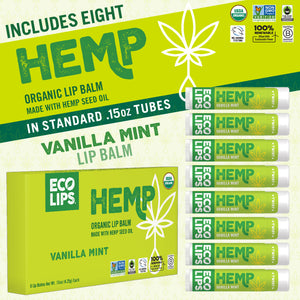 Hemp Vanilla Mint Organic Lip Balm, 8 Pack Value Carton