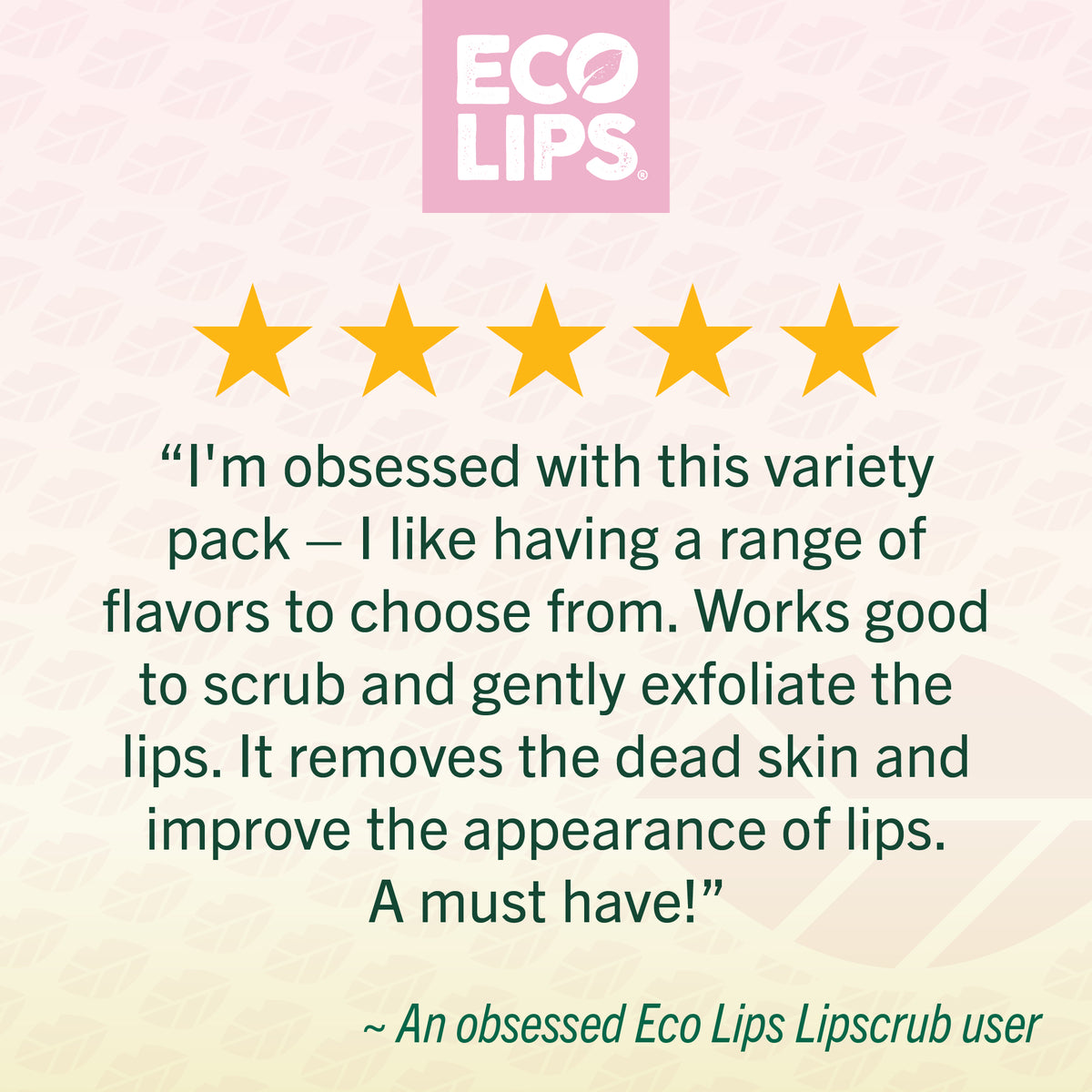A 5 star rating from a customer on a white and pink background. 