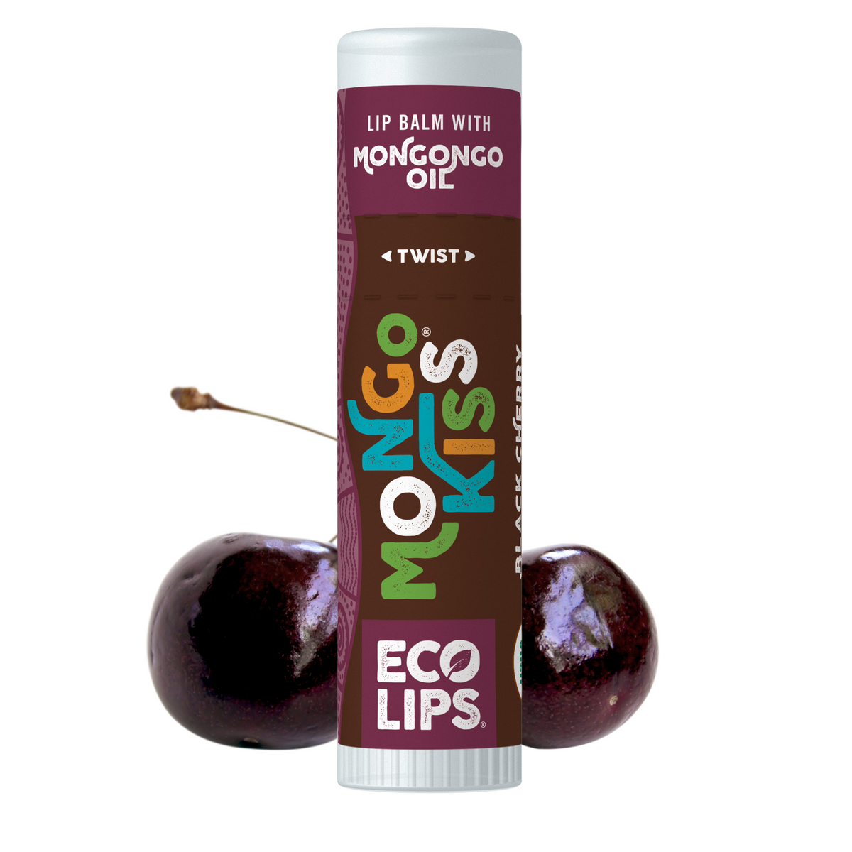 Black Cherry Mongo Kiss Lip balm with Mongongo oil by Eco Lips on a white background