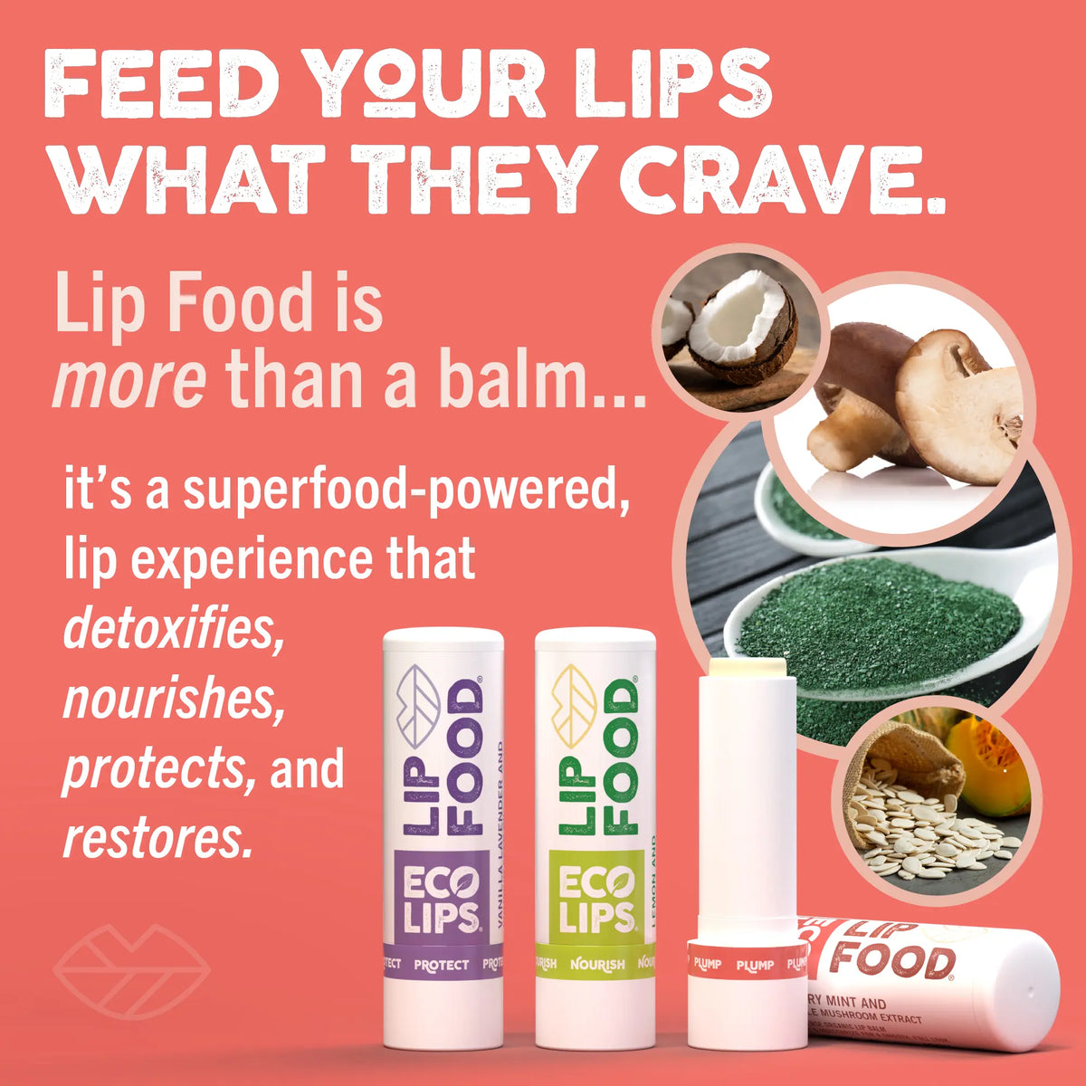 Lip Food products with text on a pink background