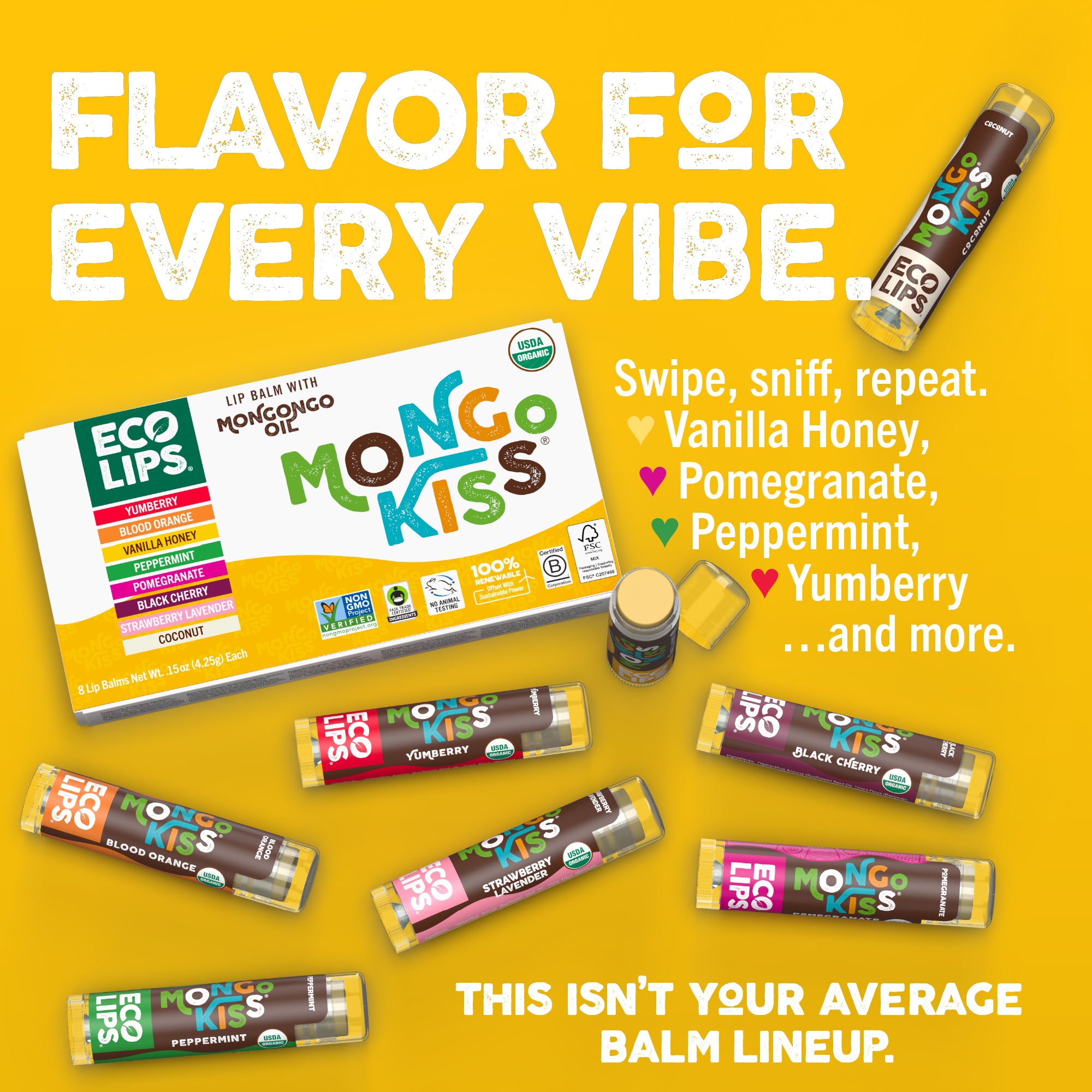 Mongo Kiss Organic Lip Balm 8 Pack Variety, 0.15 oz. Mongo Kiss Organic Lip Balm 8 Pack Variety, 0.15 oz.