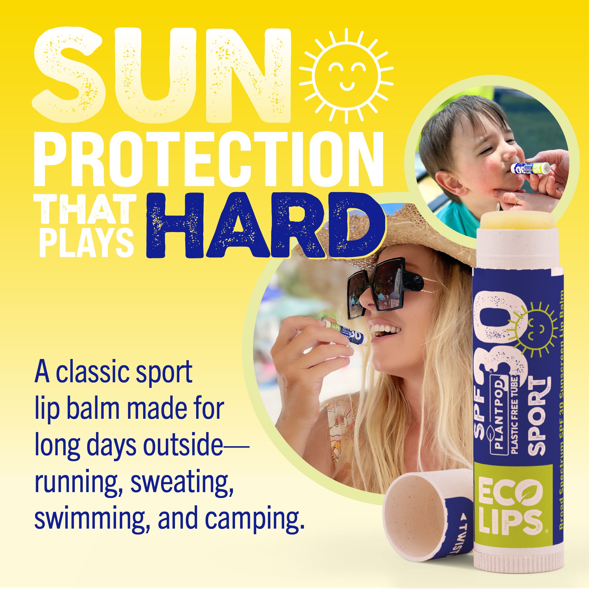 Classic Plant Pod® Sport Broad Spectrum SPF 30 Sunscreen Lip Balm & Carabiner