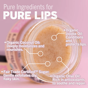 Eco-friendly lip balm advertisement with certification logos on a red background