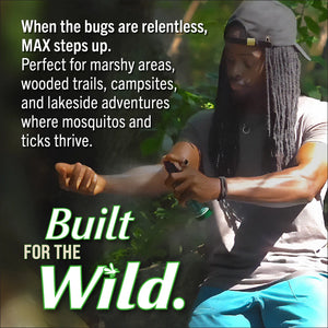 Advertisement for 'DEET FREE!' with text on a green background.