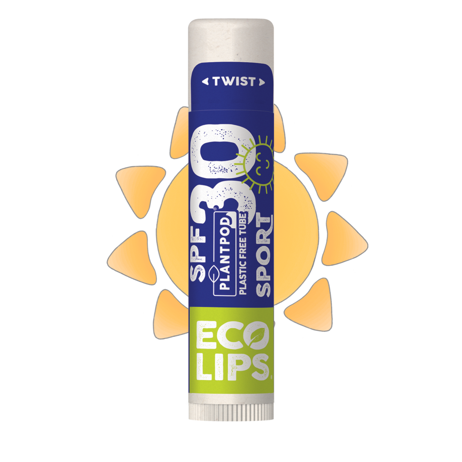 Lip balm tube with SPF 30 label on a white background