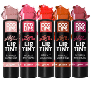 Advertisement for Eco Lips lip balms 'Makes a Great Stocking Stuffer' on a festive background. 