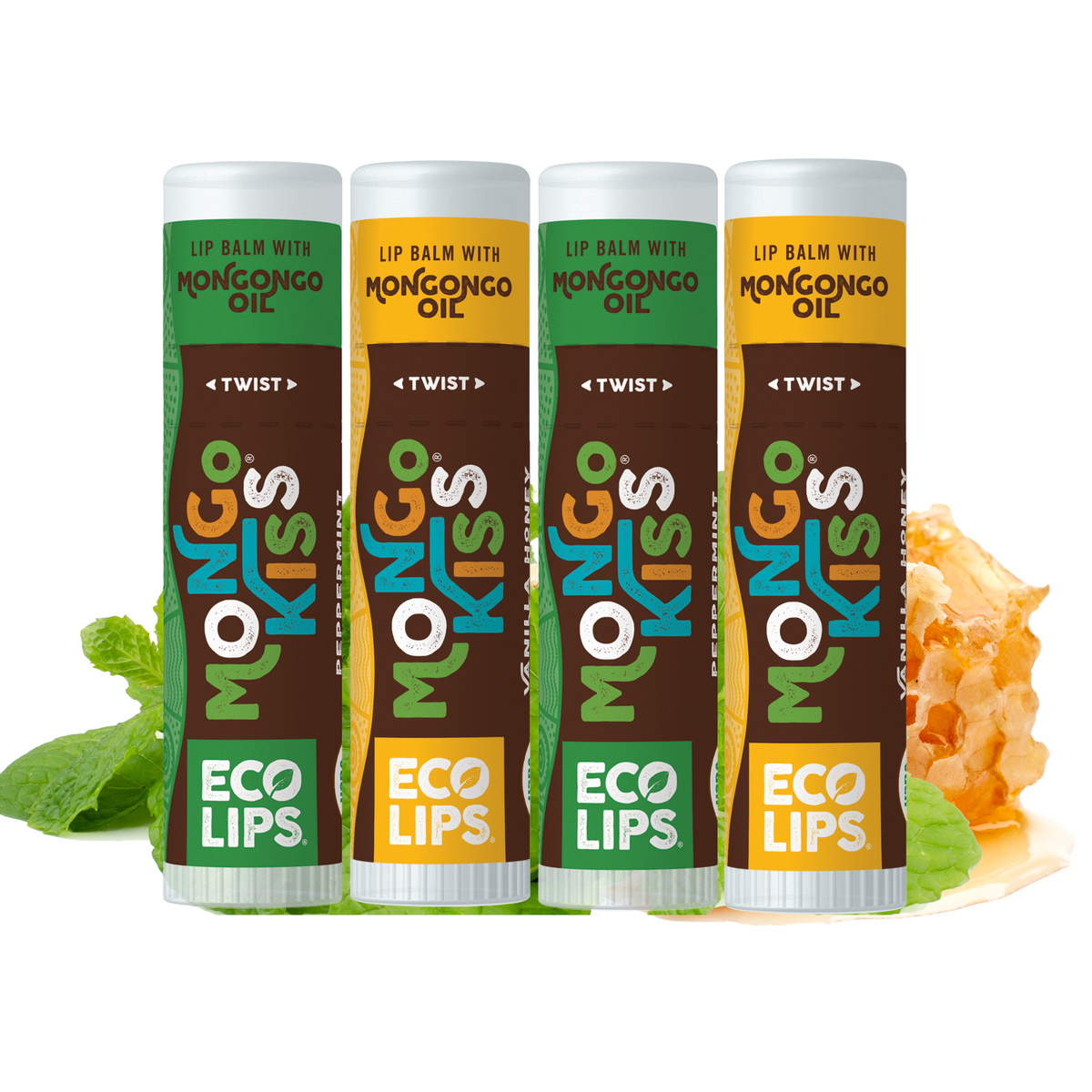Mongo Kiss® Peppermint and Vanilla Honey Organic Lip Balm, 4 Pack Variety
