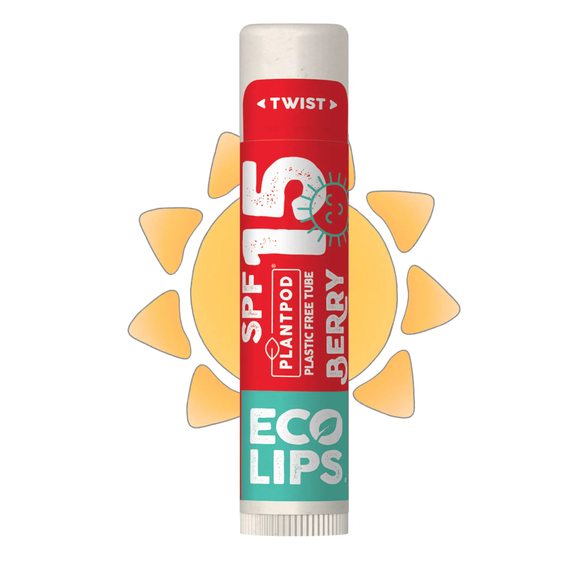 Lip balm tube with SPF 15 label on a white background