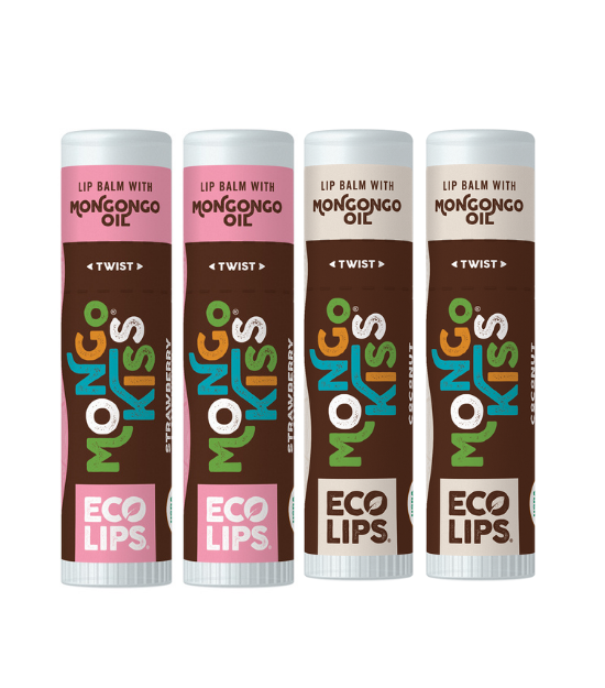 Mongo Kiss® Organic Lip Balm, 4 Pack Variety [Strawberry Lavender and Coconut]