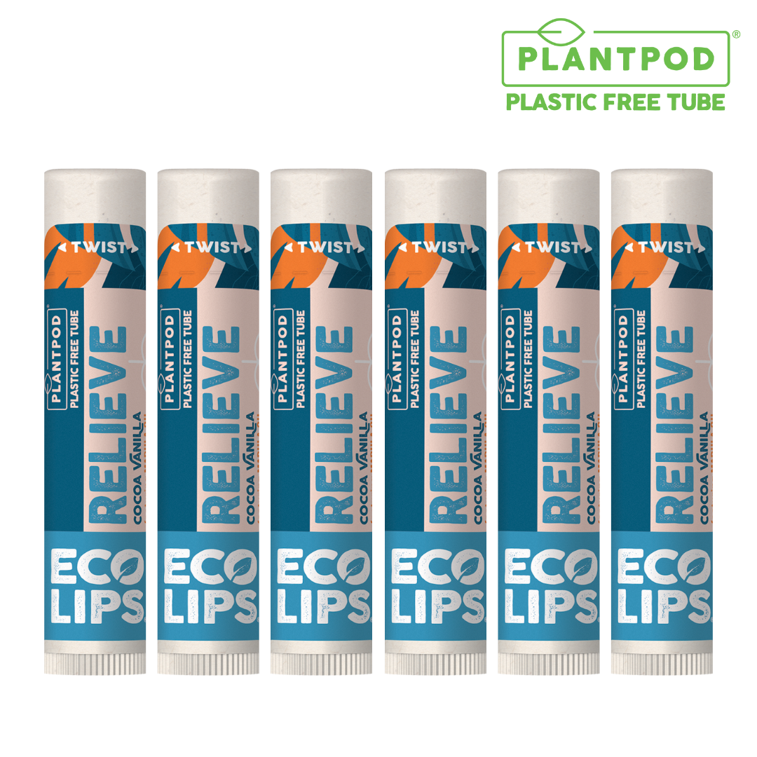 Relieve, Cocoa Vanilla Plant Pod® Organic Lip Balm, 6 Pack