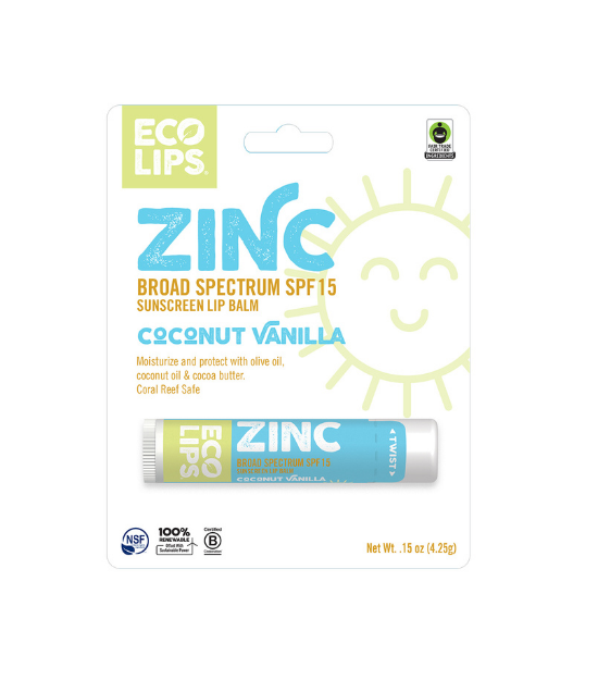 Zinc Broad Spectrum SPF 15 Coconut Vanilla Sunscreen Lip Balm, 0.15 oz.