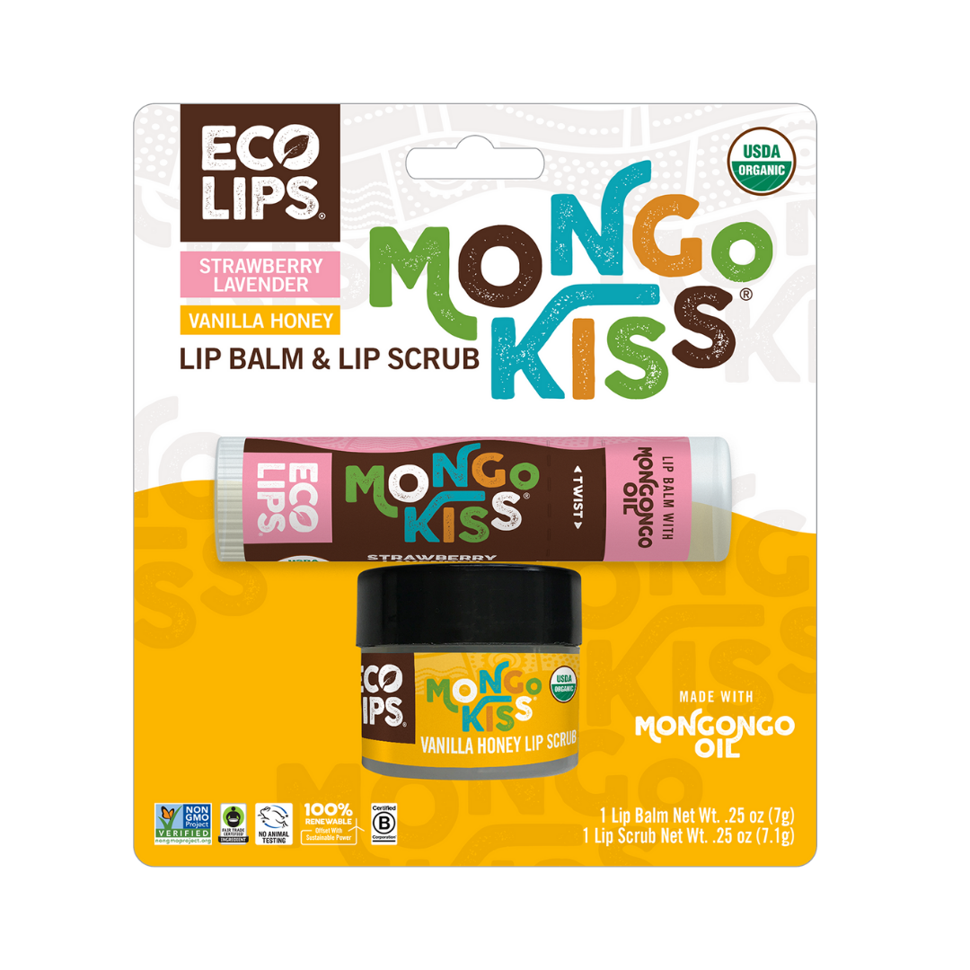 Mongo Kiss® Strawberry Lavender Organic Lip Balm + Vanilla Honey Sugar Lip Scrub Combo Pack